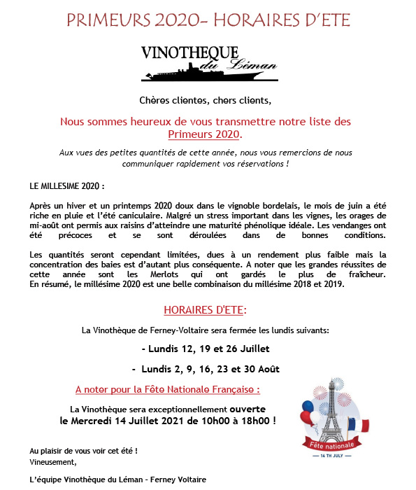 Newsletter Primeurs 2020